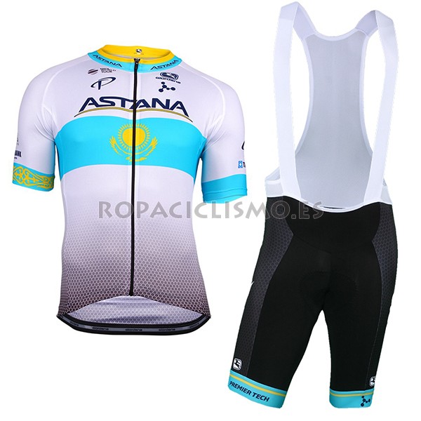 2018 Maillot Astana Tirantes Mangas Cortas Blanco Azul